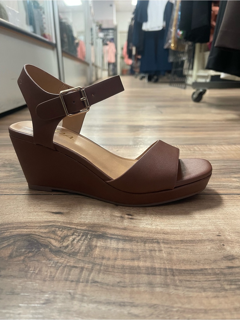 Women’s Brown Wedge Sandals with Ankle Strap